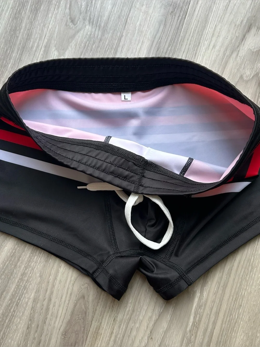 Project 51 | Cassis Square Cut Swim Trunks in Black Red White (Large)
